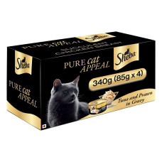 Sheba Adult Deluxe Premium Wet Cat Food, Tuna Fillet & Whole Prawns in Gravy, 4 Cans (4 x 85g)